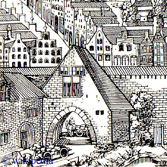 Das Hxtertor in einer Detailansicht auf der Darstellung der Hansestadt Lbeck des Elias Diebel  -  Fr eine grere Darstellung klicken Sie bitte auf das Bild.