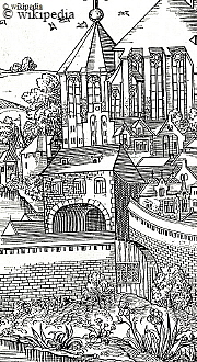 Das innere Muehlentor in Luebeck - Detail auf einer Darstellung der Luebecker Stadtansicht des Elias Diebel  -  Fr eine grere Ansicht klicken Sie bitte auf das Bild.